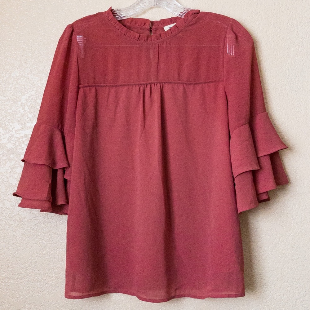 NWOT Monteau High Neck Bell Sleeve Top